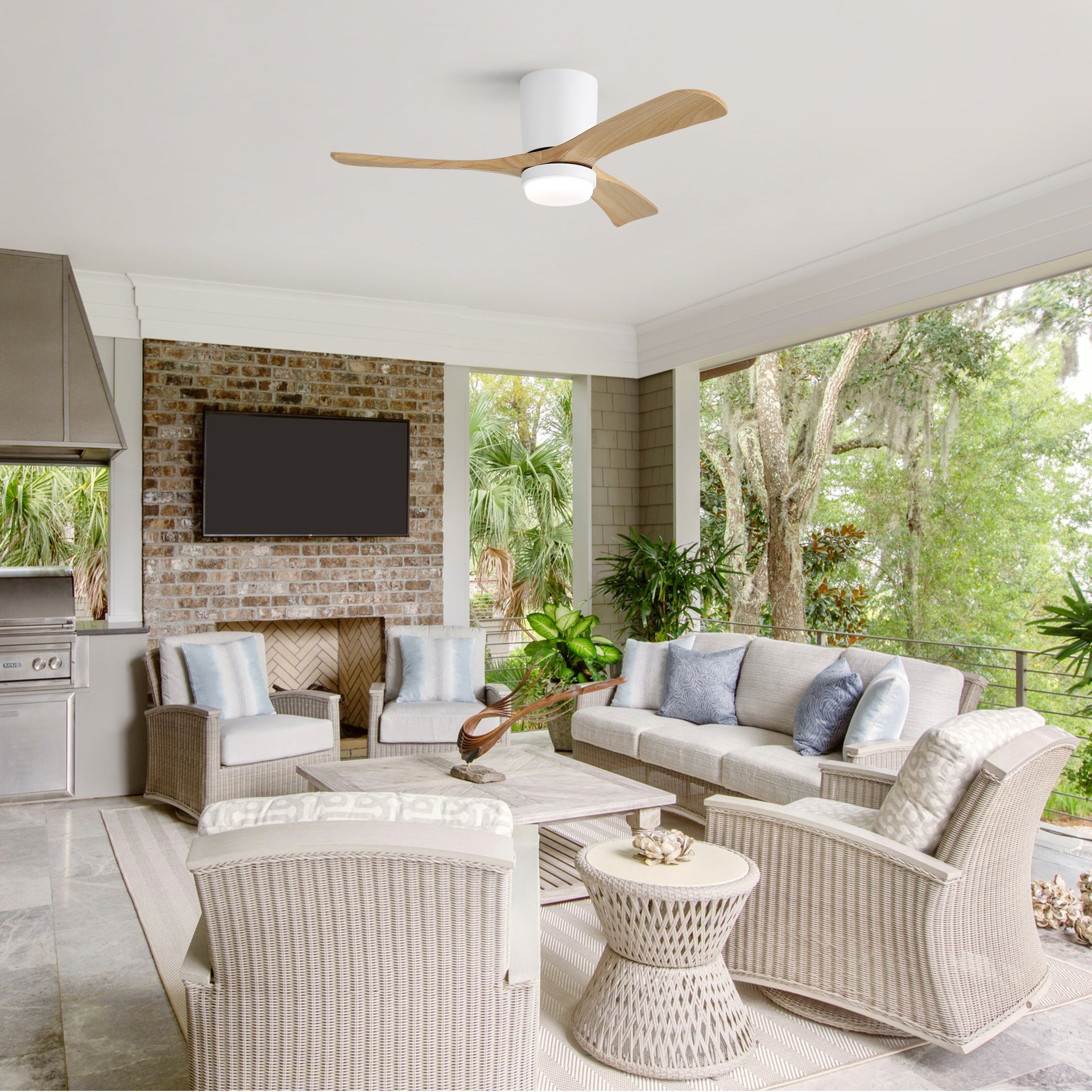 42-Inch Matte White Ceiling Fan with DC Motor, Dimmable LED Light, Timer & Memory for Living Room & Bedroom
