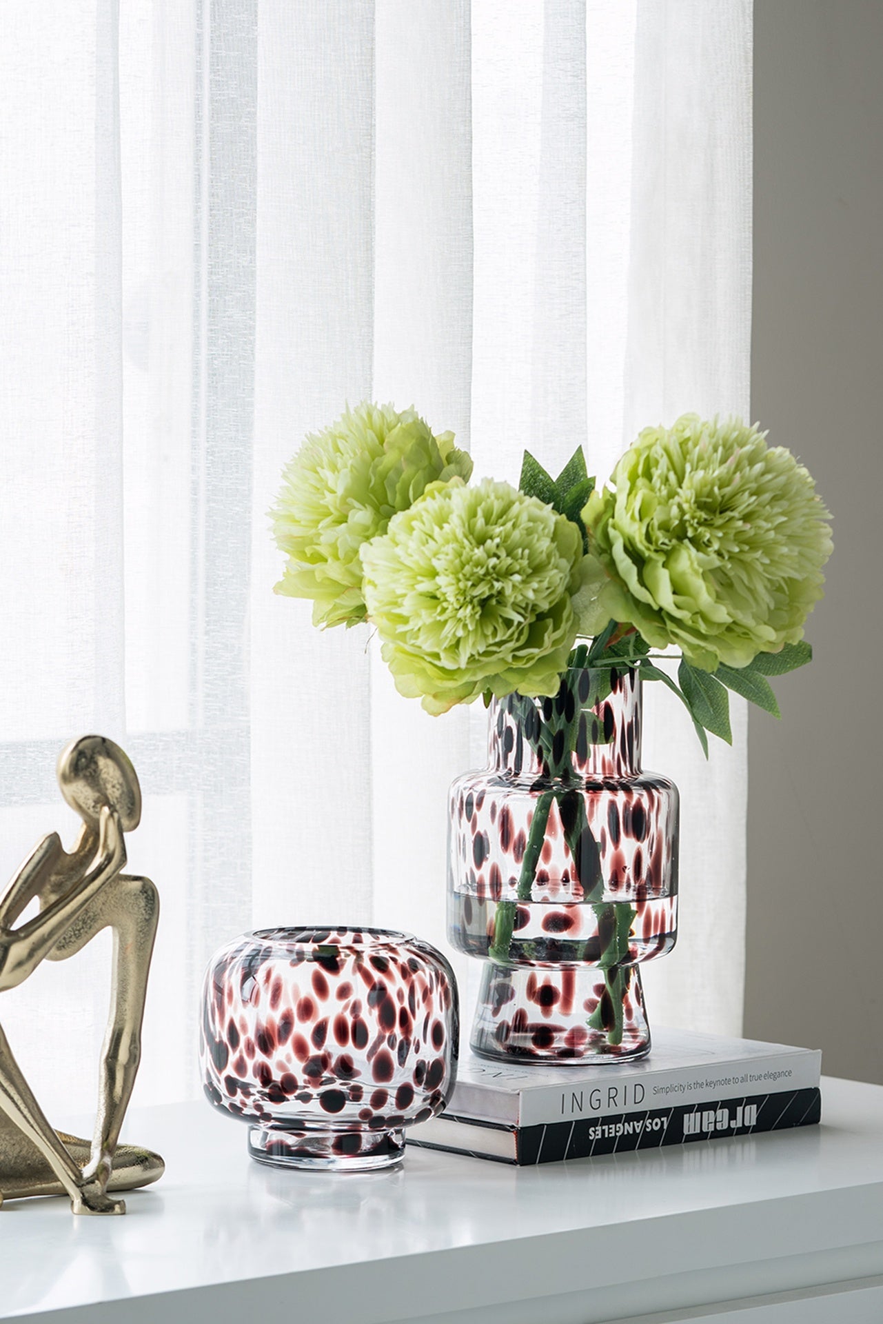 D6x10" Clear Glass Accent Vase with Artistic Amber Spots