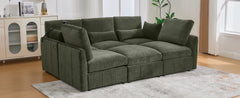 Modern Sectional Sofa Modular Sofa 85.4" U-shaped Sofa Couch Sofa Bed L-shaped Sofa with a Movable Ottoman and Two USB Ports and a Phone Holder for Living Room, Green