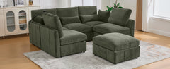 Modern Sectional Sofa Modular Sofa 85.4" U-shaped Sofa Couch Sofa Bed L-shaped Sofa with a Movable Ottoman and Two USB Ports and a Phone Holder for Living Room, Green