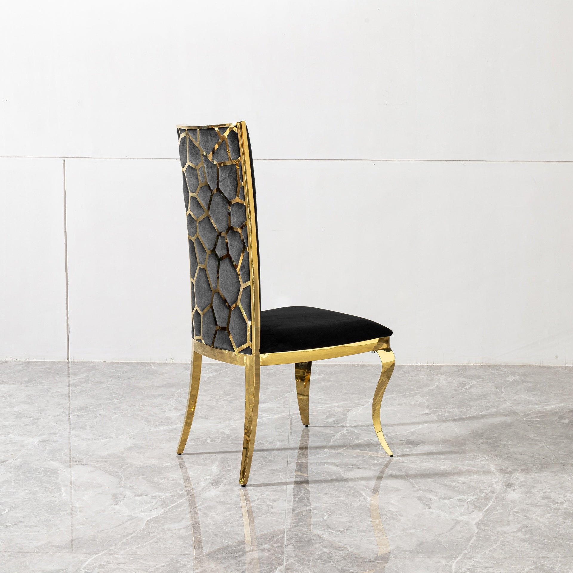 Dining chair black cushion velvet with unique design backrest set of 2, mirror gold stainless steel legs chair for dining room