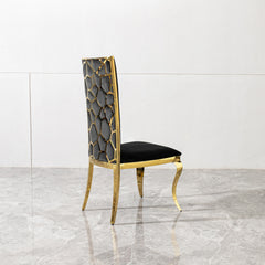 Dining chair black cushion velvet with unique design backrest set of 2, mirror gold stainless steel legs chair for dining room