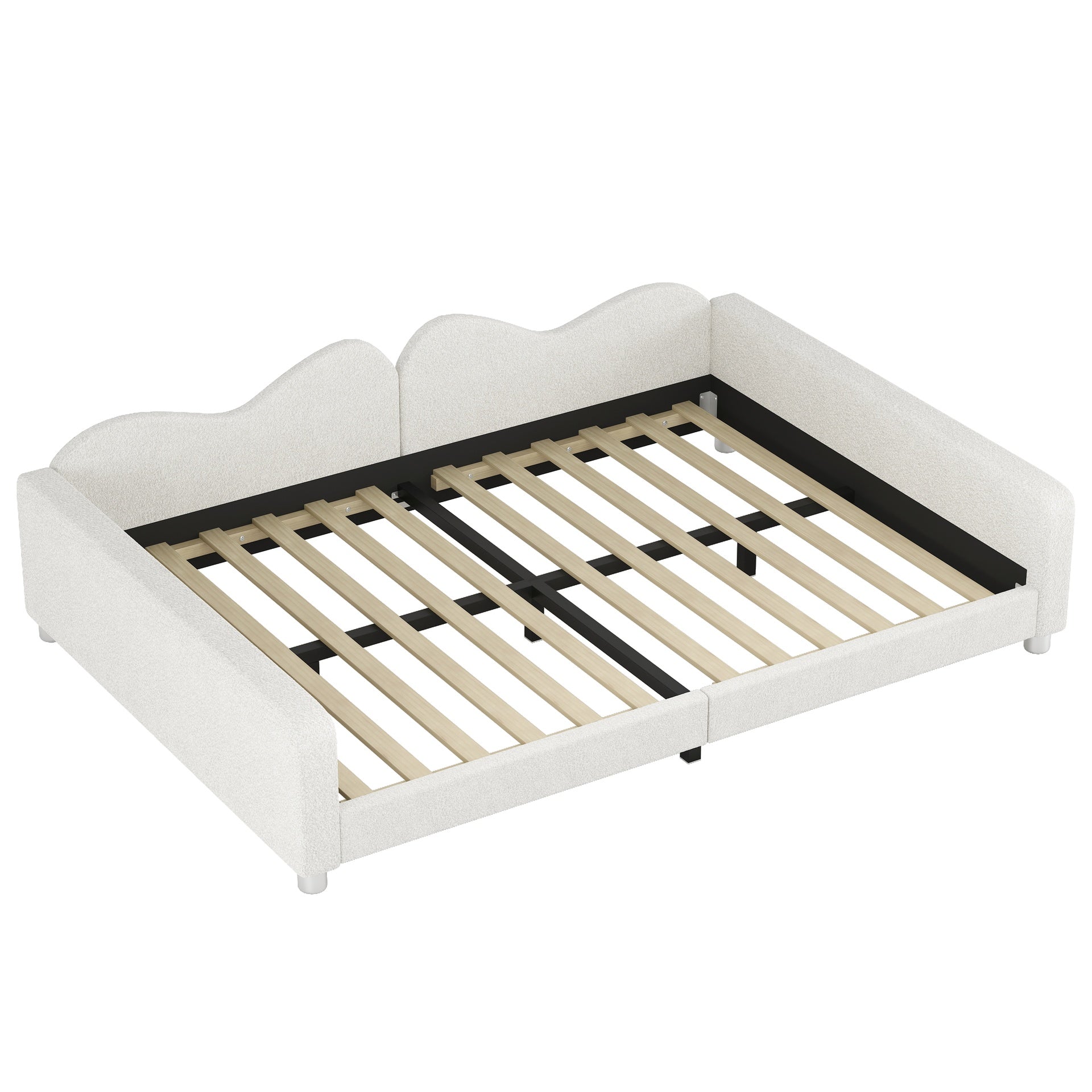 Full size Upholstered Daybed, Sherpa Fabric Sofabed with Cloud-Shaped Backrest, No Box-spring Needed, White
