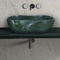 Green natural marble bathroom vessel sink, polished surface, natural stone, genuine marble, real marble, 23.6x14.2xH7.1 inches/600x360xH180 mm