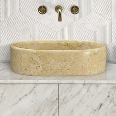 Gold Yellow Beige natural marble bathroom vessel sink, polished finished, natural stone, genuine marble, real marble, 23.6x15.7xH5.9 Inches/600X400XH150 mm