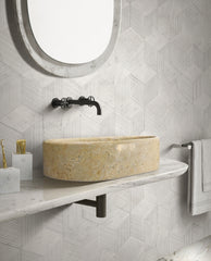 Gold Yellow Beige natural marble bathroom vessel sink, polished finished, natural stone, genuine marble, real marble, 23.6x15.7xH5.9 Inches/600X400XH150 mm