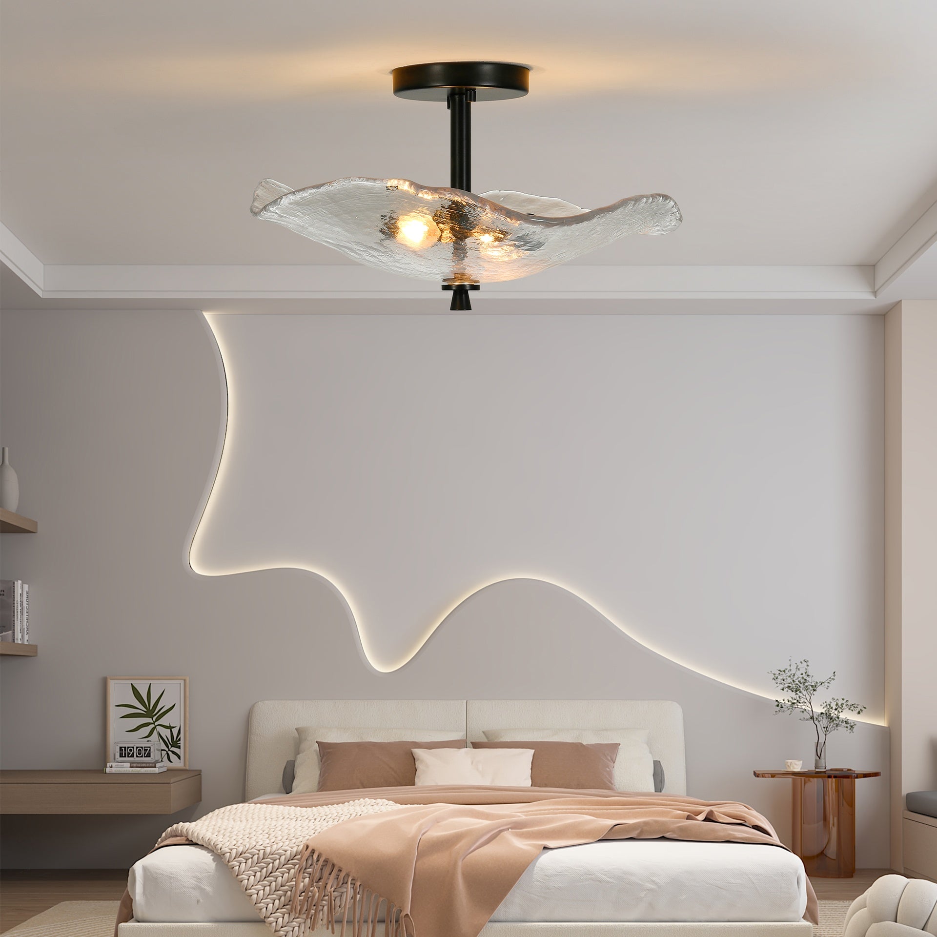 Ceiling Light Fixtures Flush Mount Indoor Outdoor Ceiling Light with Water Ripple Glass Shade for Hallway Kitchen Bedroom Porch Living Room(Black)