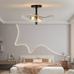 Ceiling Light Fixtures Flush Mount Indoor Outdoor Ceiling Light with Water Ripple Glass Shade for Hallway Kitchen Bedroom Porch Living Room(Black)
