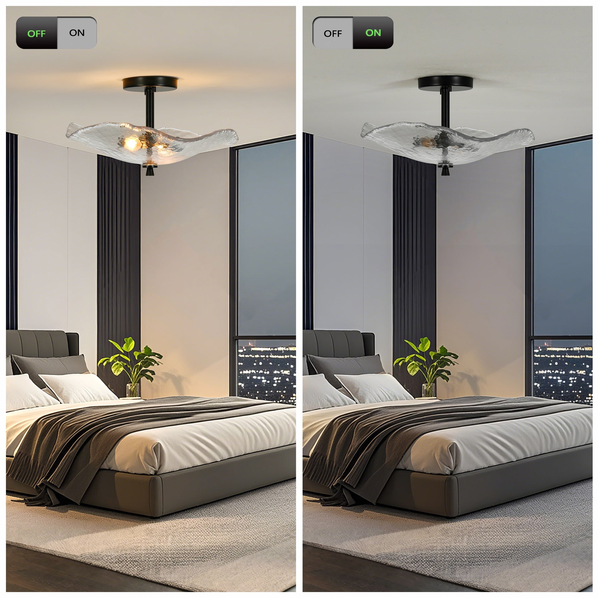Ceiling Light Fixtures Flush Mount Indoor Outdoor Ceiling Light with Water Ripple Glass Shade for Hallway Kitchen Bedroom Porch Living Room(Black)