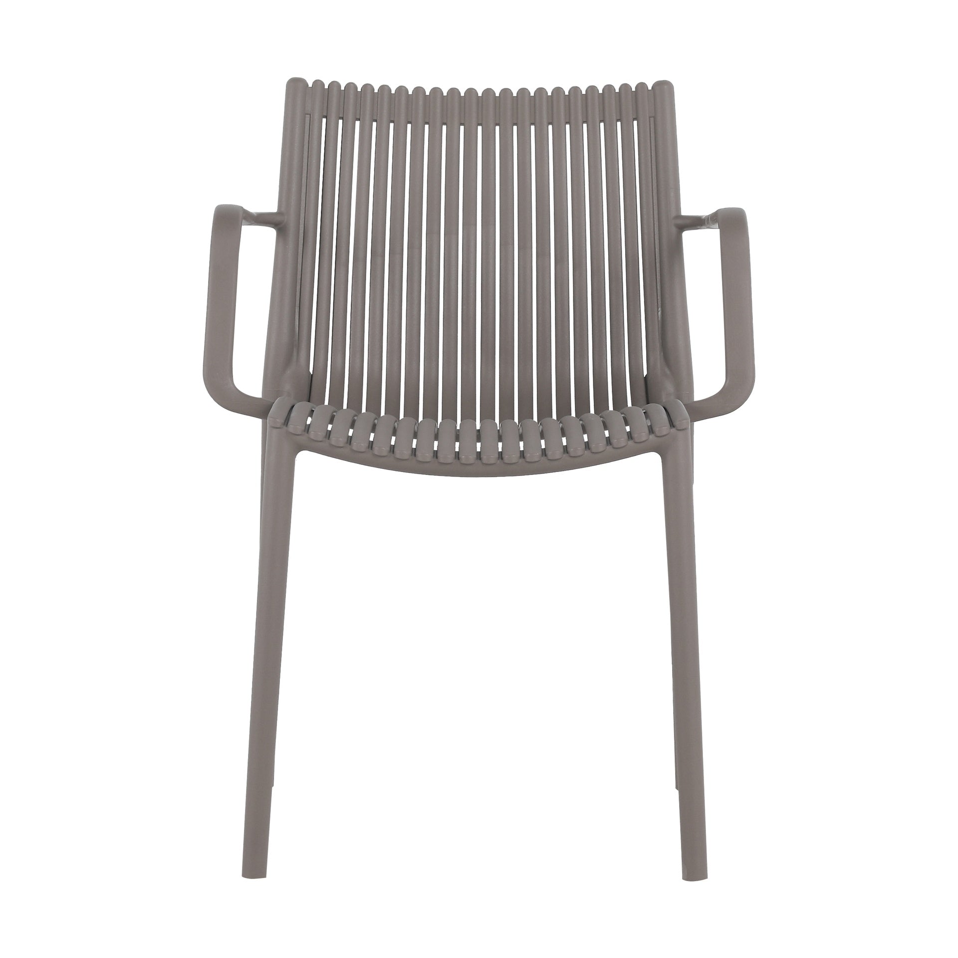 Holiday - 4pcs Warm Grey Stackable PP Armchair for Indoor/Outdoor Use – Ergonomic Slatted Back with 55 Inch White Modern Long Table - Indoor/Outdoor- Lightweight PP Tabletop with Metal