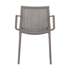 Holiday - 4pcs Warm Grey Stackable PP Armchair for Indoor/Outdoor Use – Ergonomic Slatted Back with 55 Inch White Modern Long Table - Indoor/Outdoor- Lightweight PP Tabletop with Metal