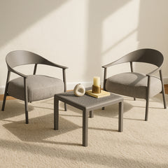 Holiday - Modern 2-Piece Accent Chair Set with Coffee Table – Warm Grey PP & Steel Frame Sofa Set, Soft Cushioned Seating for Living Room, Lounge, Balcony (2 Chairs + 1 Table)