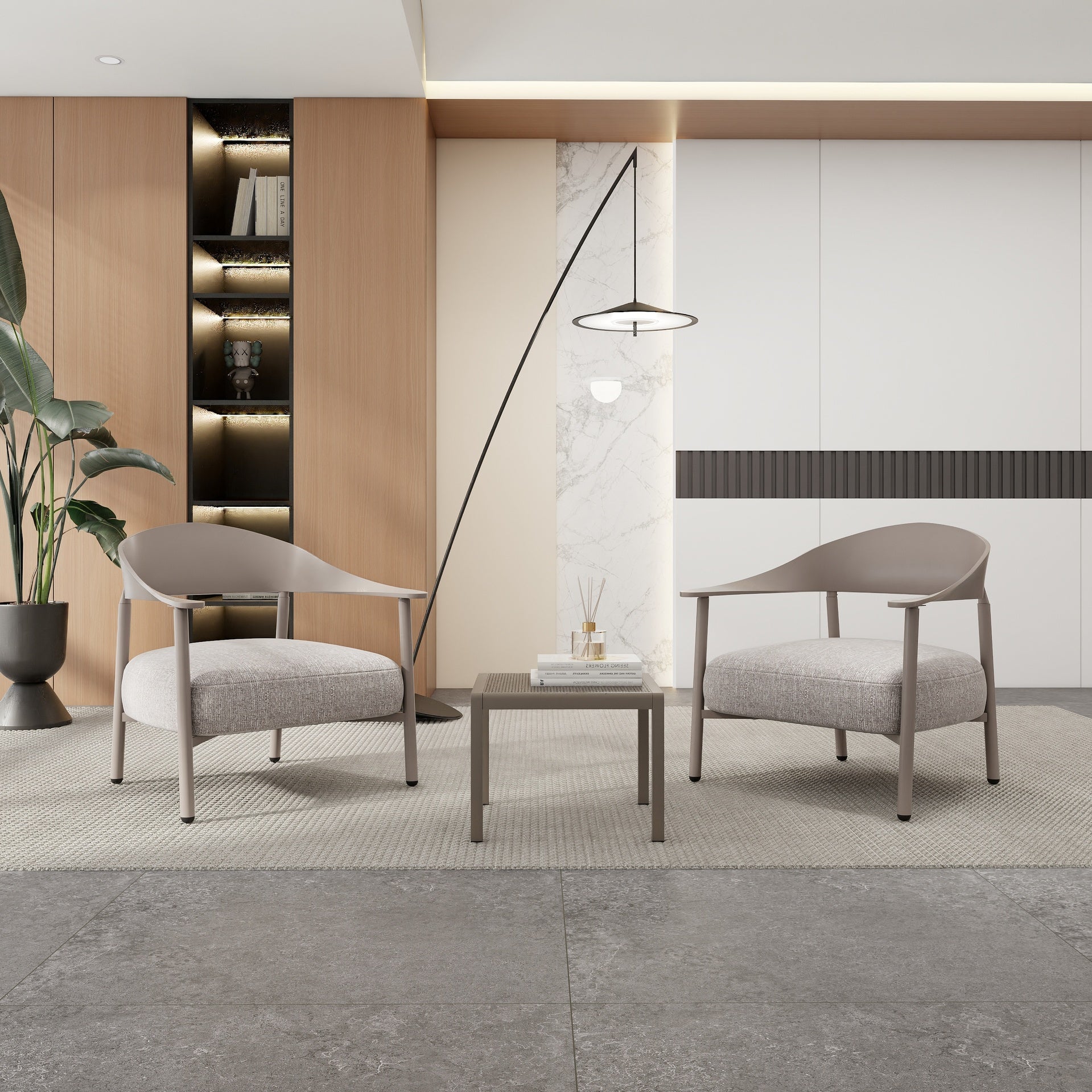 Holiday - Modern 2-Piece Accent Chair Set with Coffee Table – Warm Grey PP & Steel Frame Sofa Set, Soft Cushioned Seating for Living Room, Lounge, Balcony (2 Chairs + 1 Table)