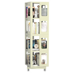 4-Tier All-Steel Rotating Bookshelf with 360° Wheels, Large Size Sturdy & Spacious Book Rack, New Style Yellow Bookshelf,Easy Assembly