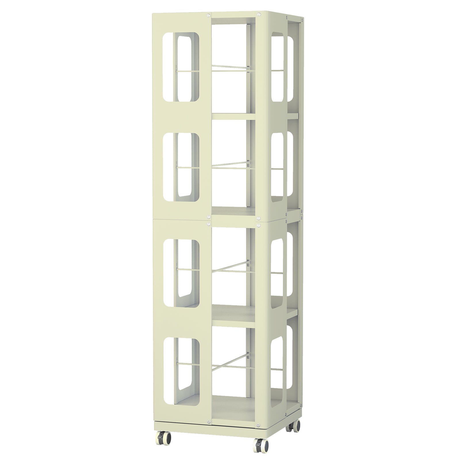 4-Tier All-Steel Rotating Bookshelf with 360° Wheels, Large Size Sturdy & Spacious Book Rack, New Style Yellow Bookshelf,Easy Assembly