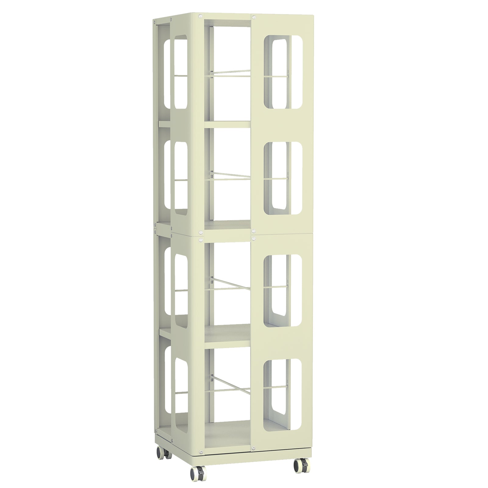 4-Tier All-Steel Rotating Bookshelf with 360° Wheels, Large Size Sturdy & Spacious Book Rack, New Style Yellow Bookshelf,Easy Assembly