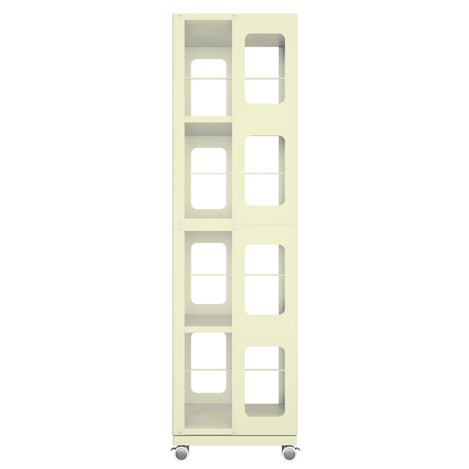 4-Tier All-Steel Rotating Bookshelf with 360° Wheels, Large Size Sturdy & Spacious Book Rack, New Style Yellow Bookshelf,Easy Assembly