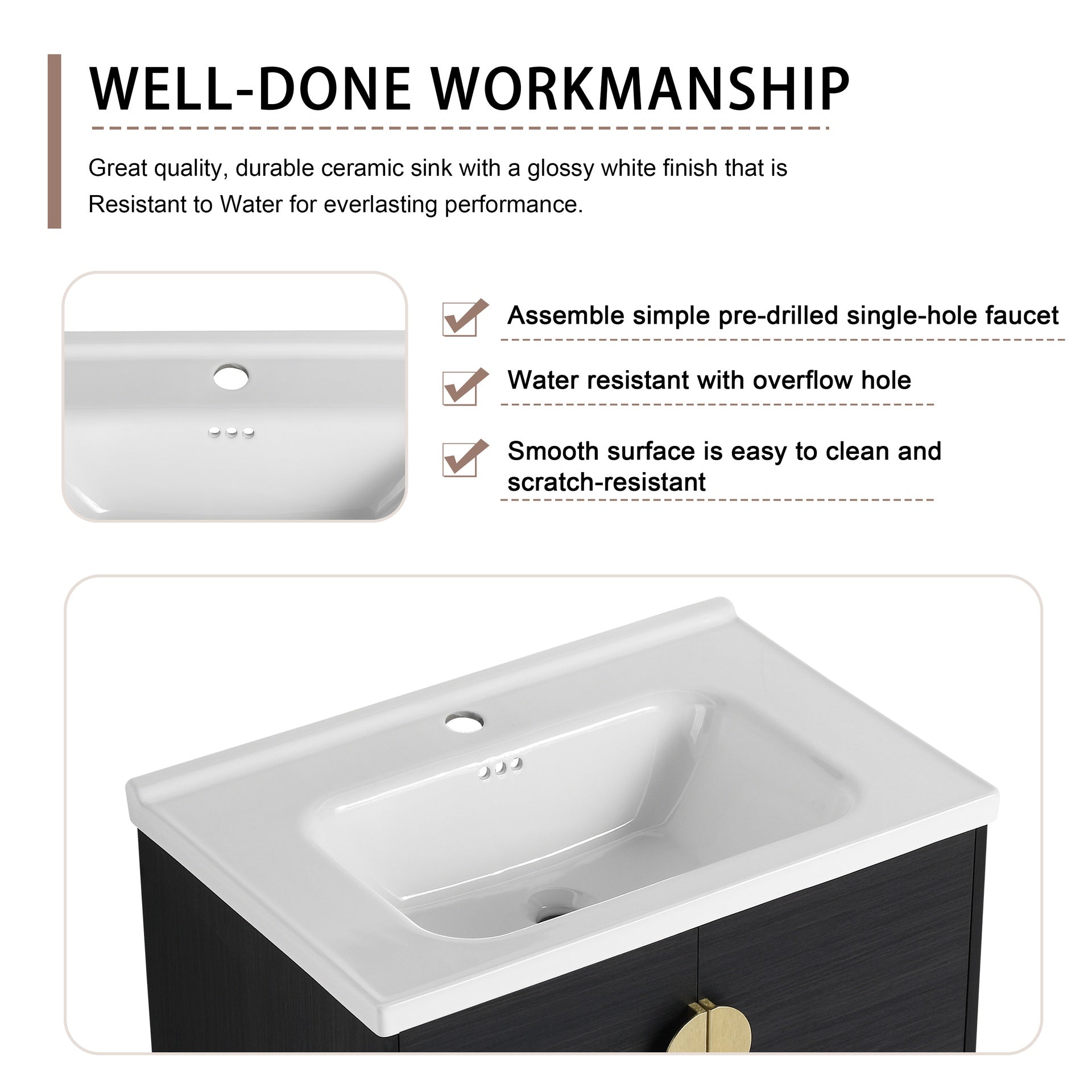 28 Inch Soft Close Doors Bathroom Vanity With Sink, For Small Bathroom,(KD-Packing)