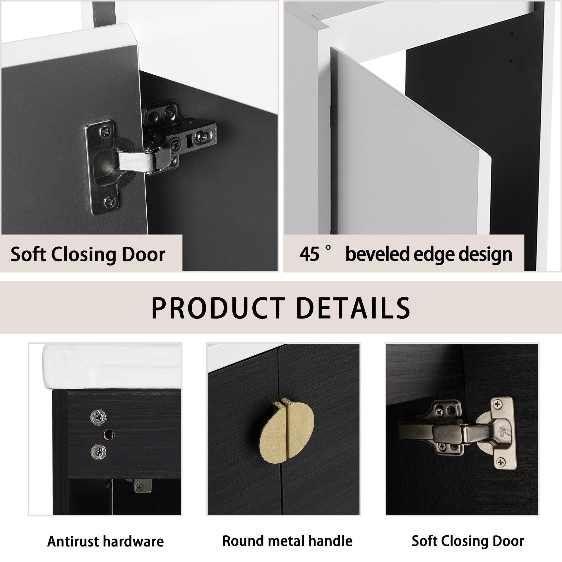 28" Wall-Mounted Bathroom Vanity With Ceramic Sink and Side Cabinet, Soft Close Doors, 00112WH-06328BCT Combination Cabinet(KD-Packing)