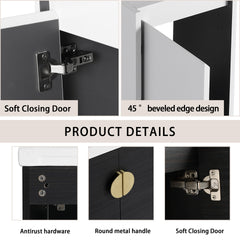28" Wall-Mounted Bathroom Vanity With Ceramic Sink and Side Cabinet, Soft Close Doors, 00112WH-06328BCT Combination Cabinet(KD-Packing)