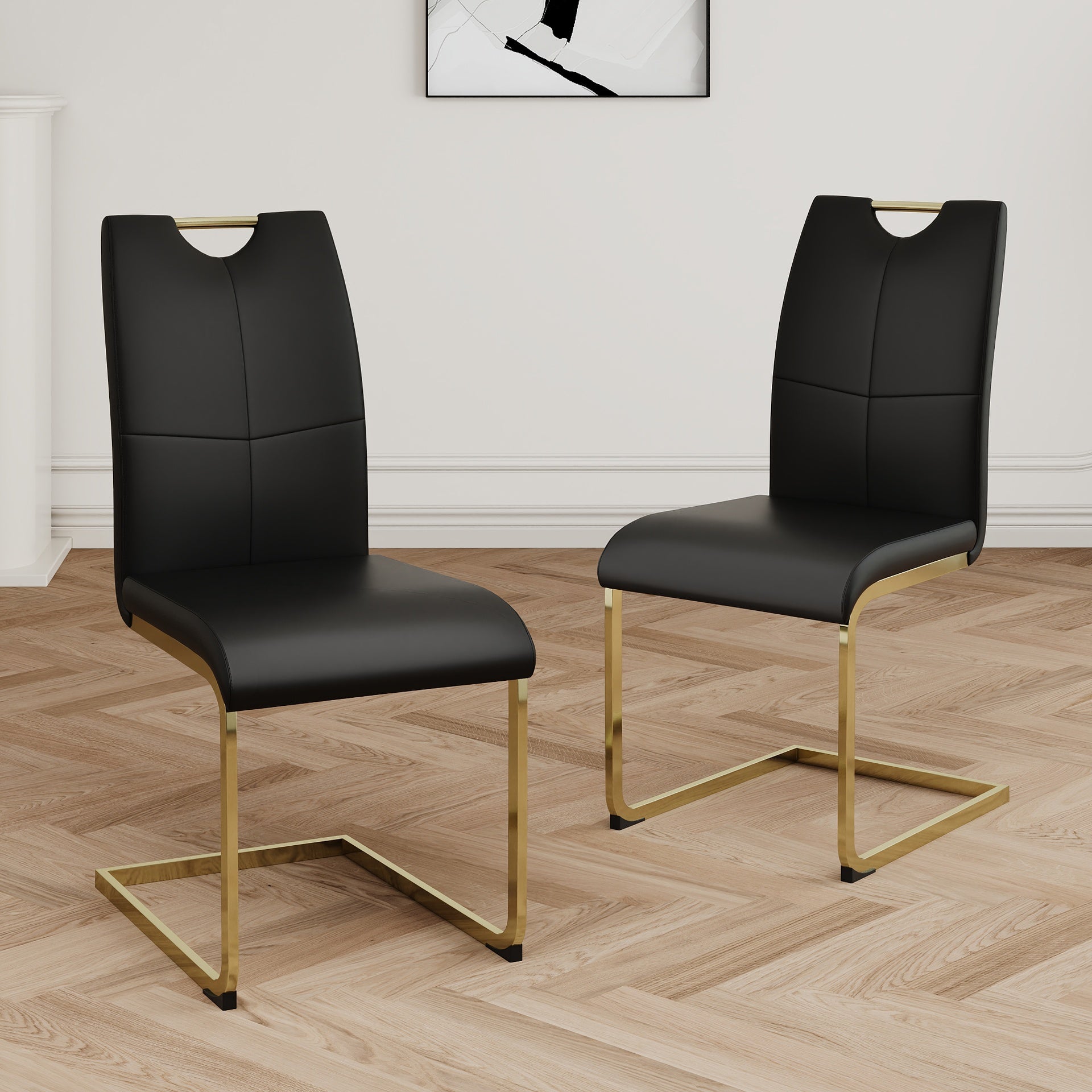 Modern Dining Chairs with Faux Leather Padded Seat Dining Living Room Chairs Upholstered Chair with gold Metal Legs Design for Kitchen, Living, Bedroom, Dining Room Side Chairs Set of 2