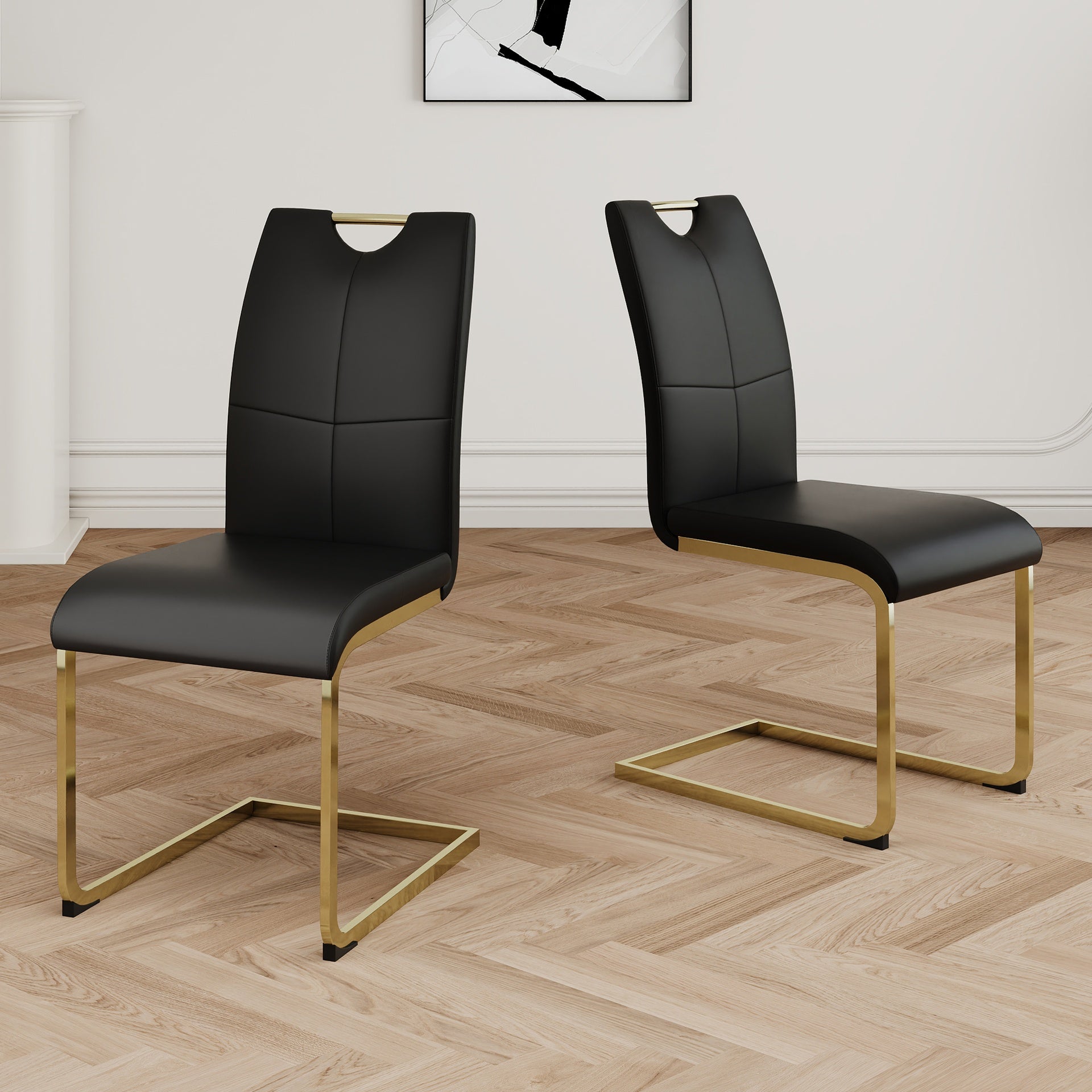 Modern Dining Chairs with Faux Leather Padded Seat Dining Living Room Chairs Upholstered Chair with gold Metal Legs Design for Kitchen, Living, Bedroom, Dining Room Side Chairs Set of 2