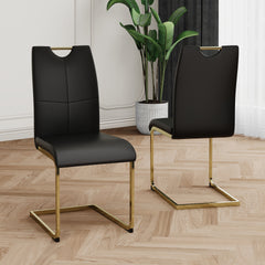 Modern Dining Chairs with Faux Leather Padded Seat Dining Living Room Chairs Upholstered Chair with gold Metal Legs Design for Kitchen, Living, Bedroom, Dining Room Side Chairs Set of 2