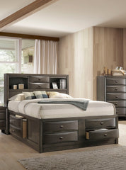 Contemporary Eastern King Size Bed 2x Nightstands Headboard Bookcase Gray Color 3pc Set Bedroom Furniture