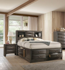 Contemporary Eastern King Size Bed 2x Nightstands Headboard Bookcase Gray Color 3pc Set Bedroom Furniture