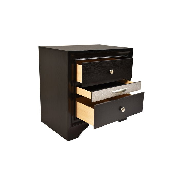 Traditional Style 2 Drawer Nightstand made with Wood in Black Color