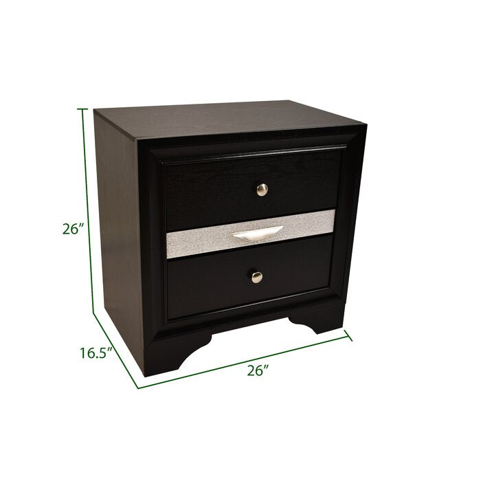 Traditional Style 2 Drawer Nightstand made with Wood in Black Color