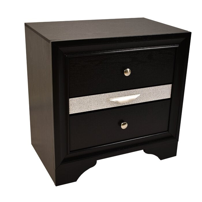 Traditional Style 2 Drawer Nightstand made with Wood in Black Color