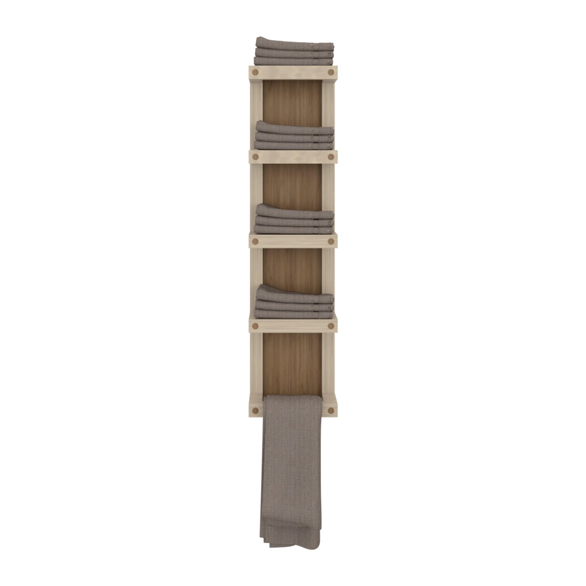Natural Oak 5-Tier Wall Towel Rack with Shelf