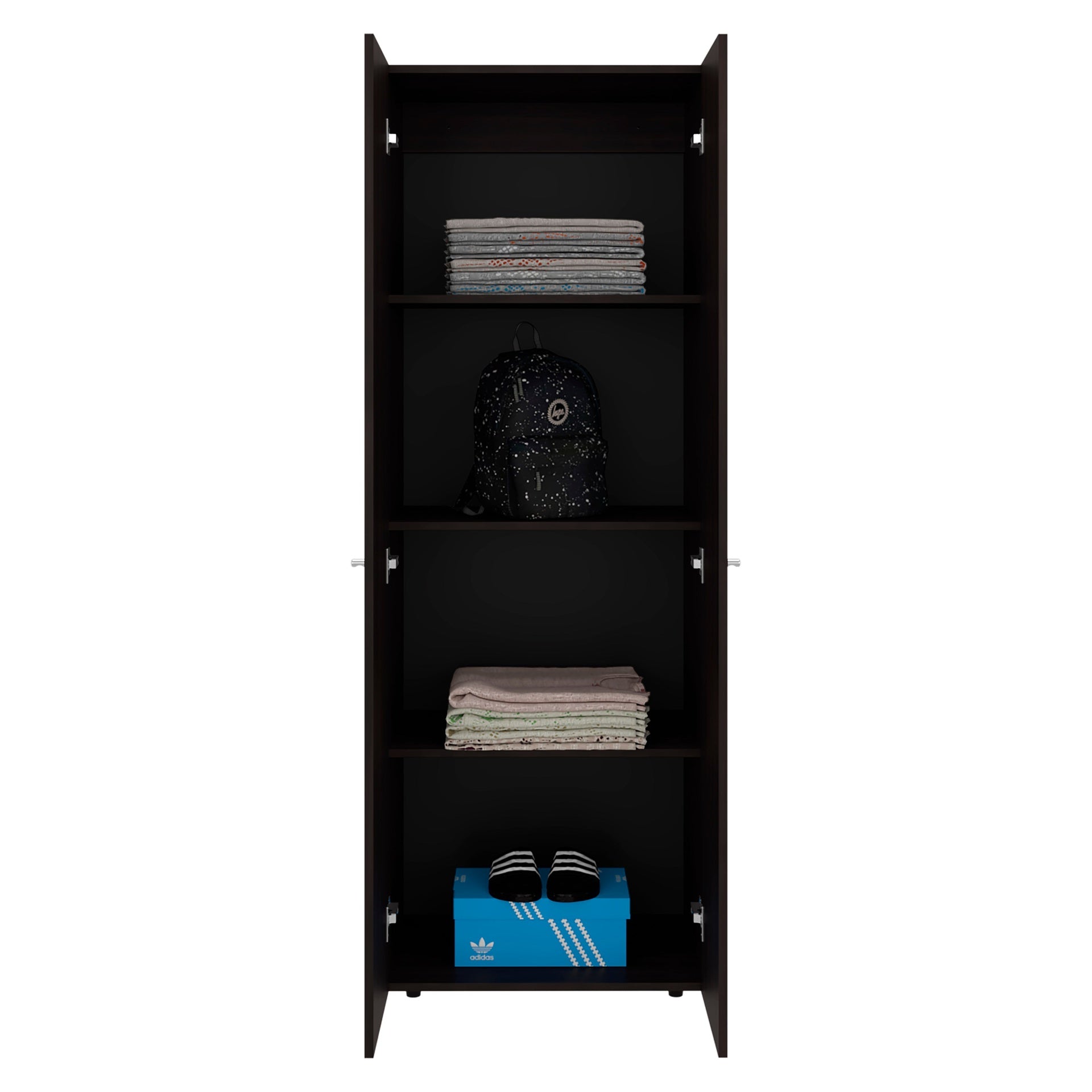 Stained Walnut 2-Door Tall Wardrobe Cabinet with 4 Shelf and Vertical Storage