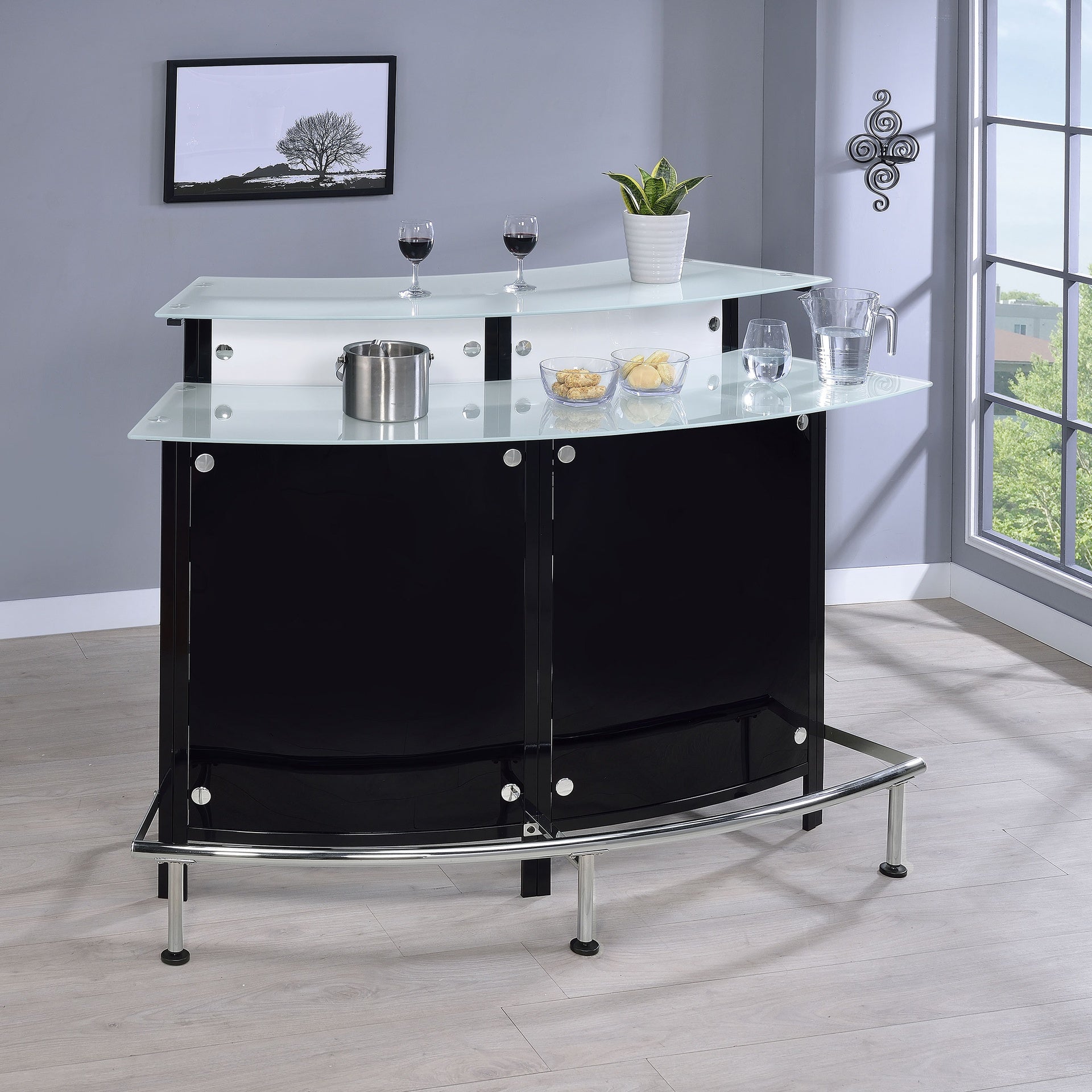 Keystone Black Curved Glass Top Home Bar Wine Cabinet