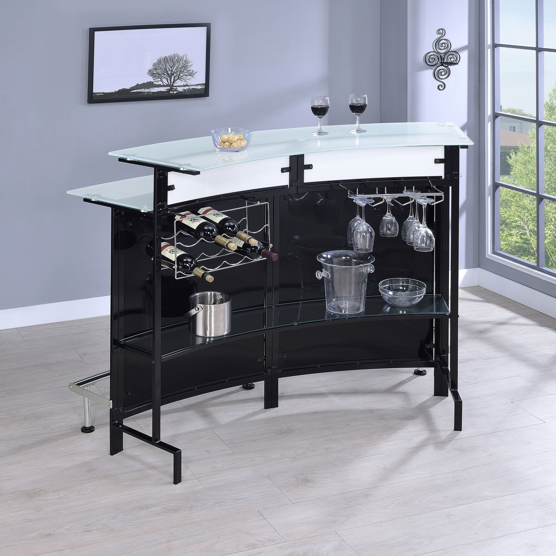 Keystone Black Curved Glass Top Home Bar Wine Cabinet
