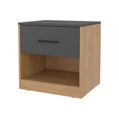 Natural Oak and Matt Grey Nightstand with 1-Drawer