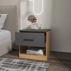 Natural Oak and Matt Grey Nightstand with 1-Drawer
