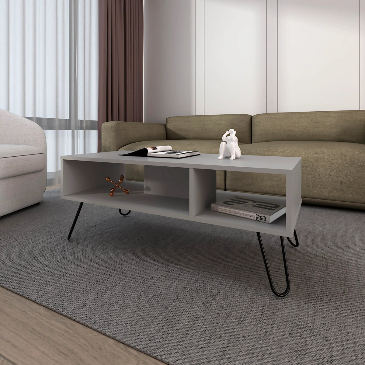 Smoke Coffe Table with 2 Shelf