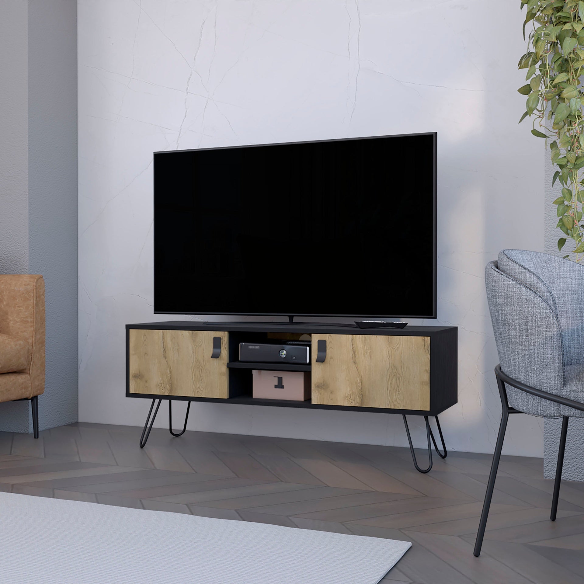 Wenge and Macadamia Hairpin Legs TV Rack