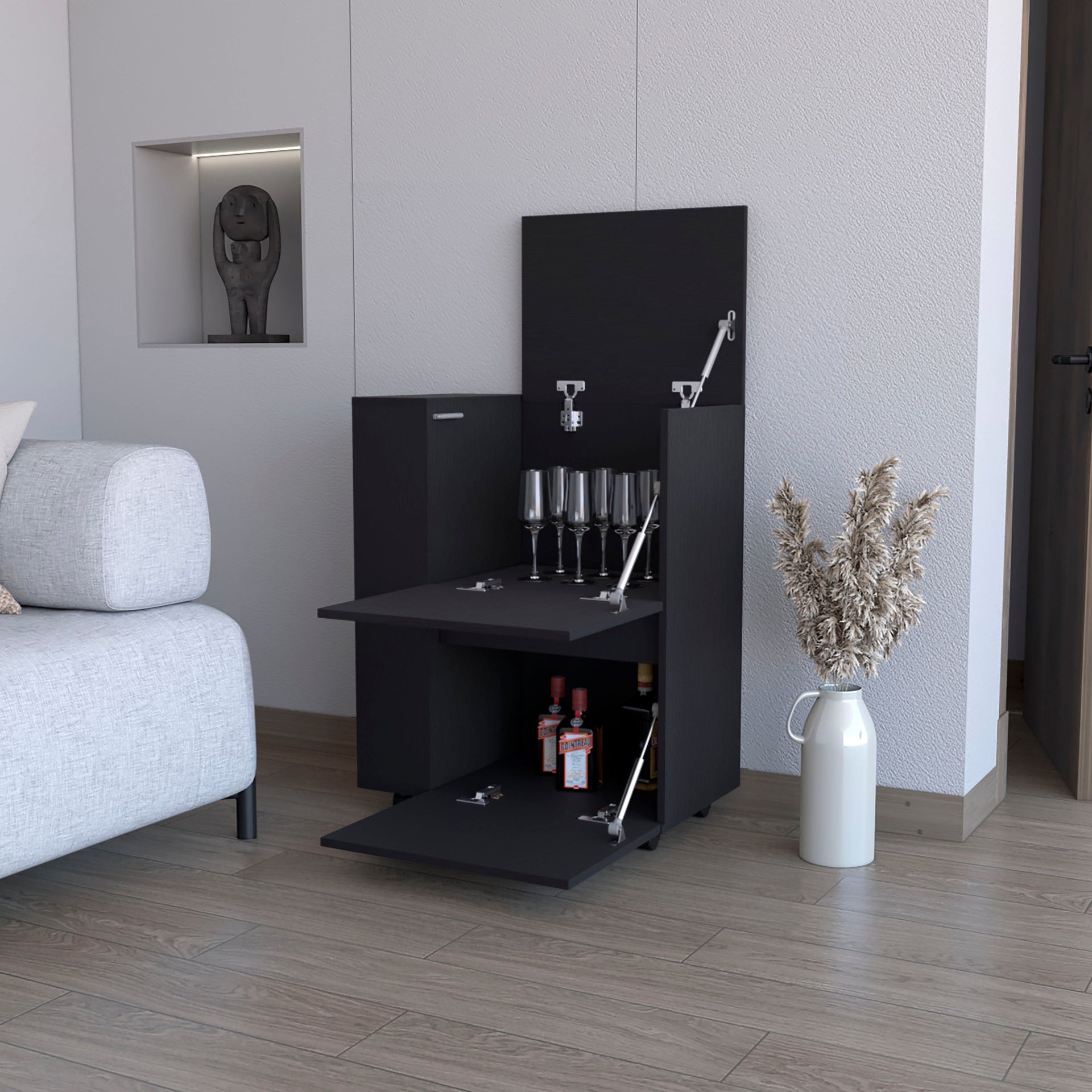Wenge 2-Cabinet Bar Cart