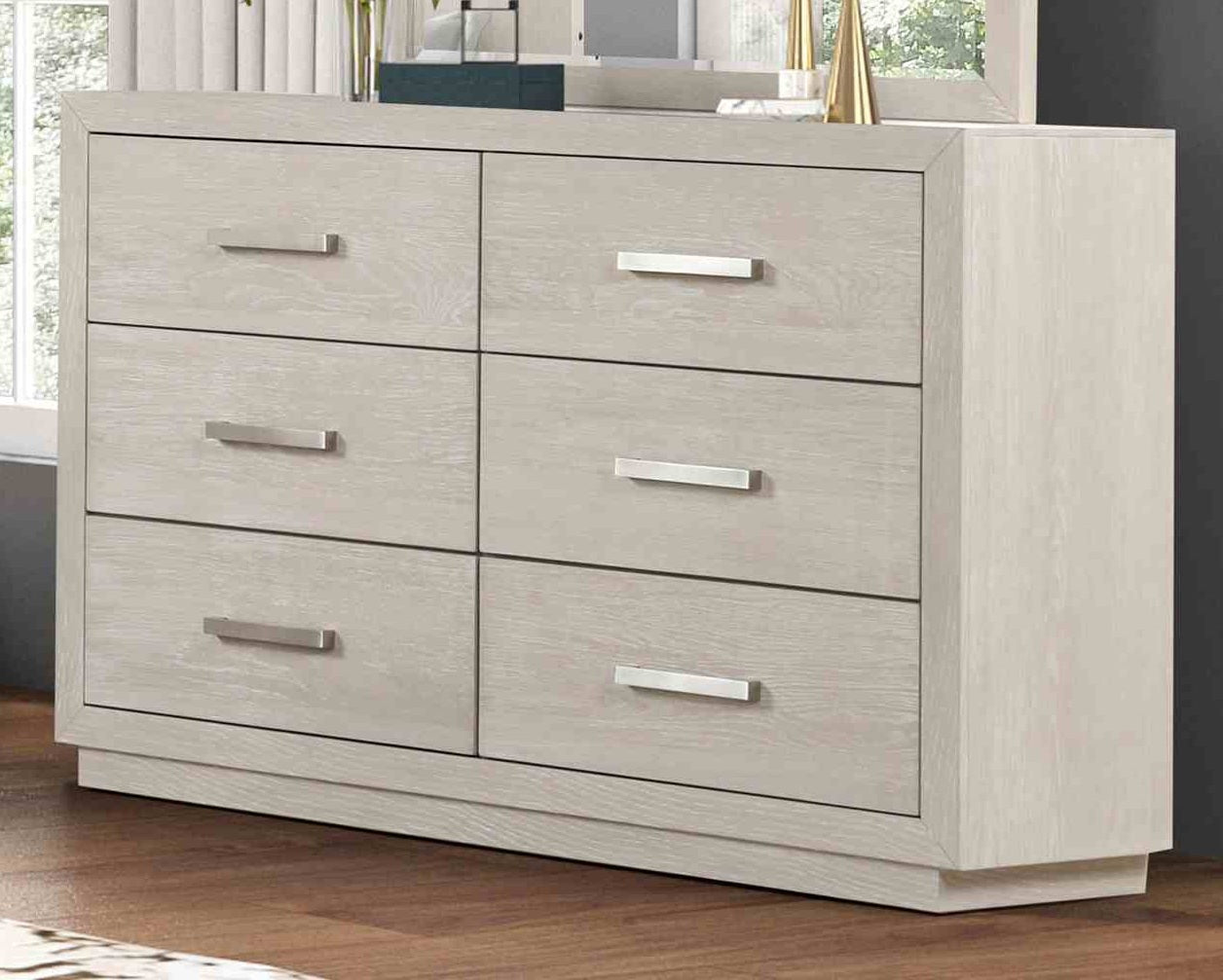 1pc Light Gray Six Drawers Dresser Solid Acacia Transitional Style Bedroom Metal Side Glide
