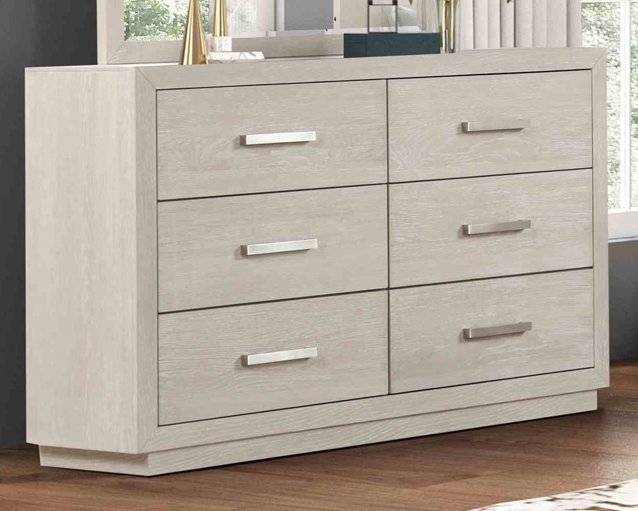 1pc Light Gray Six Drawers Dresser Solid Acacia Transitional Style Bedroom Metal Side Glide