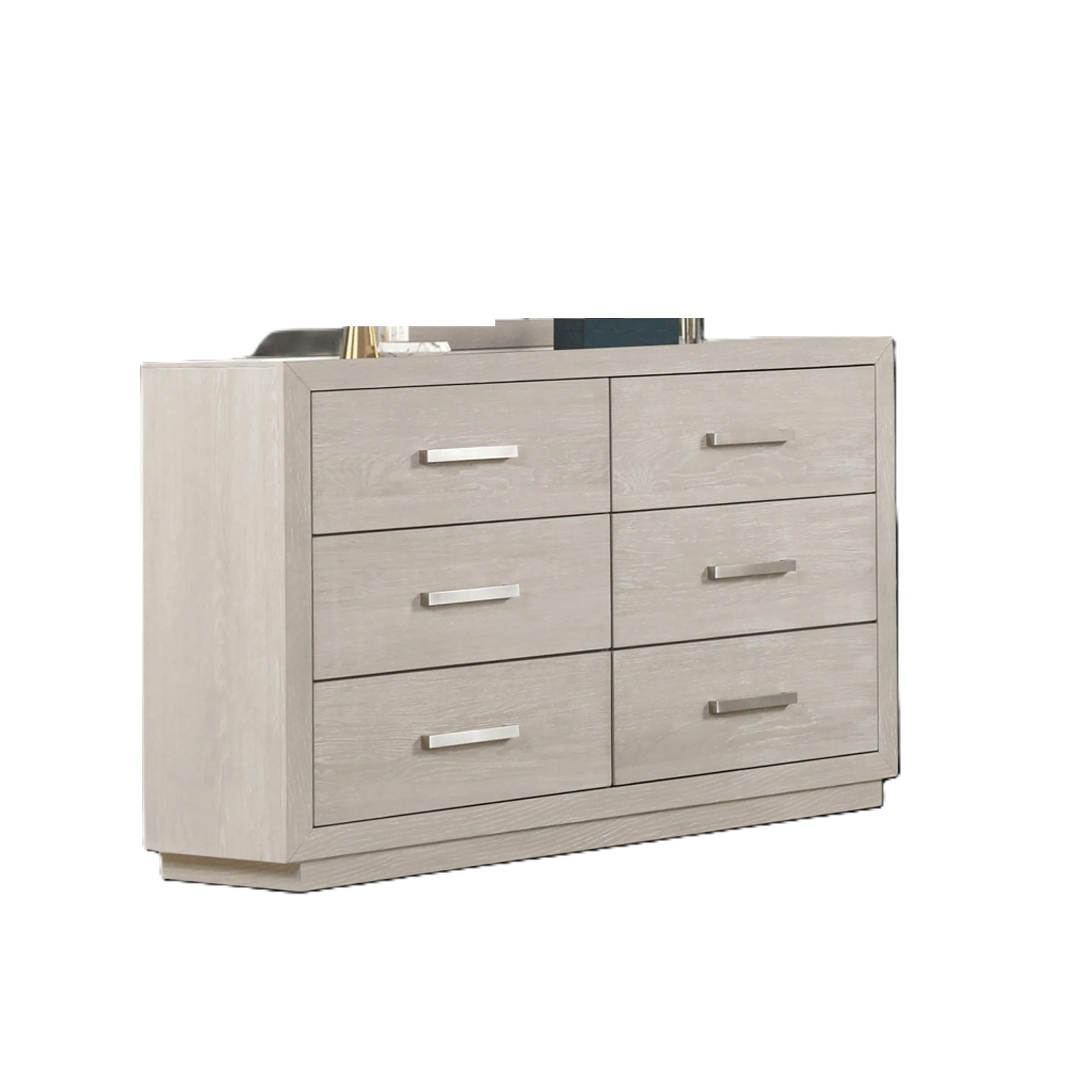 1pc Light Gray Six Drawers Dresser Solid Acacia Transitional Style Bedroom Metal Side Glide