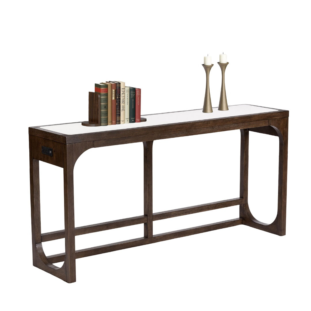 Transitional Style 1pc Sofa Table Quartz Stone Top USB Port Dark Walnut Finish Primary Living Room