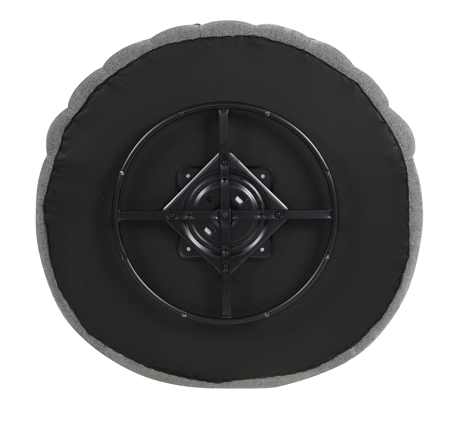 Dark Gray Finish Transitional Style 1pc Button Tufted swivel Round Chair Barrel Style Arms Scattered back Pillow Primary Living Room