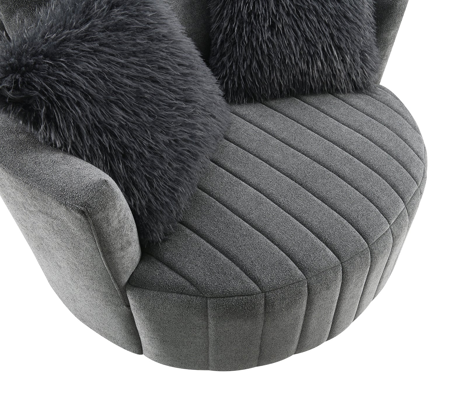 Transitional Style 1pc Channel Tufted Swivel Round Chair Scattered Back Pillow Dark Gray Finish Primary living Room