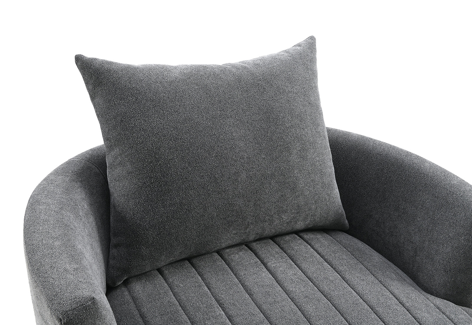 Transitional Style 1pc Channel Tufted Swivel Round Chair Scattered Back Pillow Dark Gray Finish Primary living Room