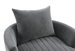 Transitional Style 1pc Channel Tufted Swivel Round Chair Scattered Back Pillow Dark Gray Finish Primary living Room