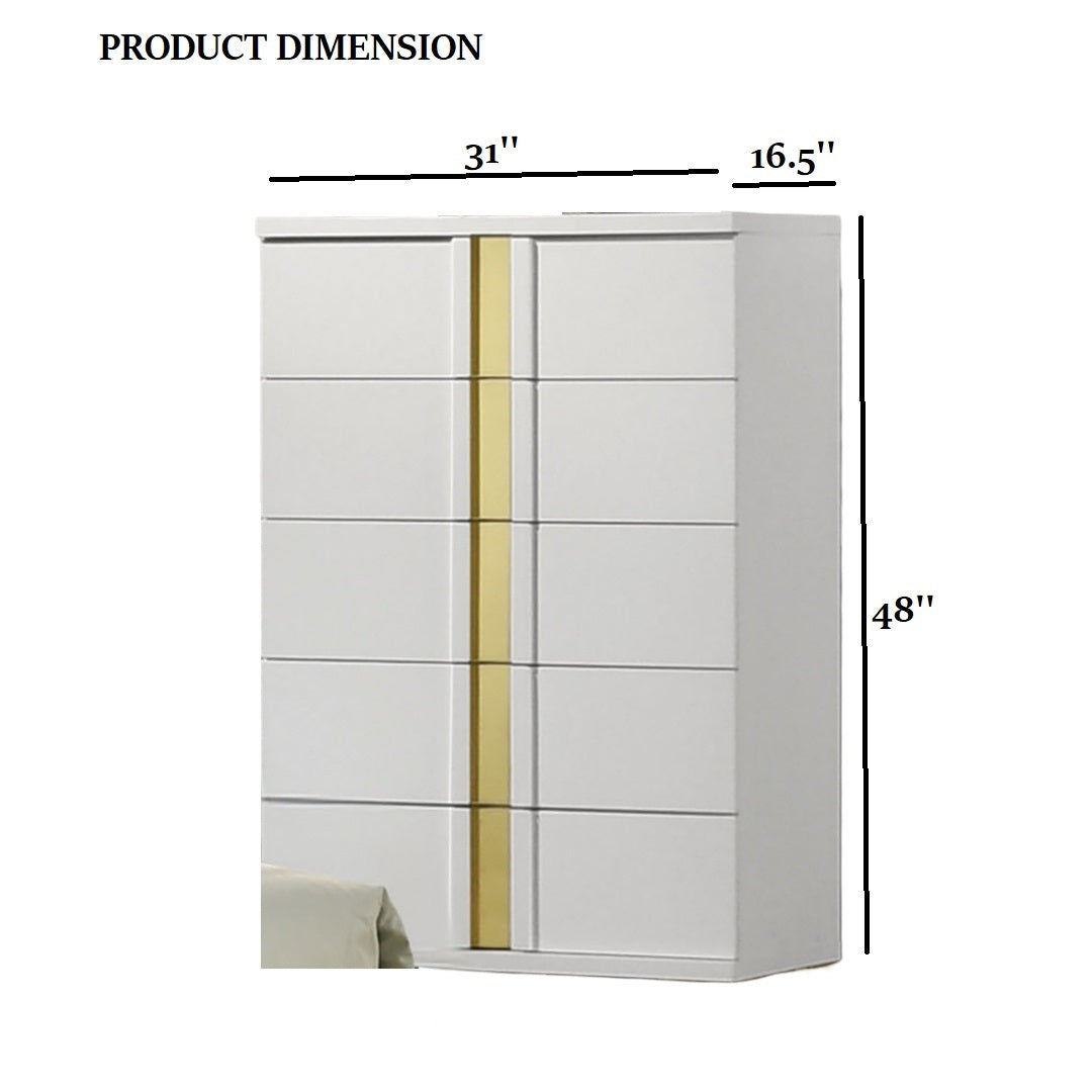 Contemporary Style 1pc Chest Modern Design Metal Bracket Legs Gold Dust Proof Case Ball Bearing Glides White And Gold Finish